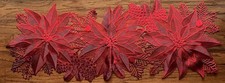 Christmas Decor Red Poinsettia & Holly Lazer-Cut Vinyl Table Runner 37 x 14