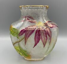 BACCARAT CRYSTAL GLASS VASE CAMEO LOBED ENAMELED POINSETTIA FRENCH ART NOUVEAU picture
