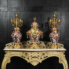 Stunning Ormolu Mounted Imari Porcelain Antique Clock Set C1890 picture