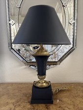 Elegant Black Urn Table Lamp w/ Brass Accents & Shade - Hollywood Regency picture