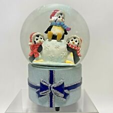 Christopher Radko Christmas Winter Snow Ball Globe Water Musical 3 Penguins EUC picture