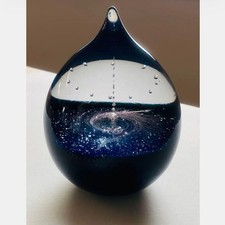 Mieko Noguchi Glass Galaxy Space Drop Paperweight Blue Art Sculpture picture