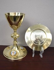 Older Vintage Chalice, All Sterling Silver with Enamels of Holy Family (H40) picture