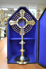 Nice Older Antique Sterling Silver Monstrance w/ Blue Stones, NO LUNA (AH100) picture