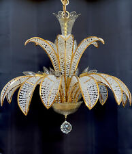 Vintage PALWA Crystal Beaded Palm Frond Chandelier Hollywood Regency Mid Century picture