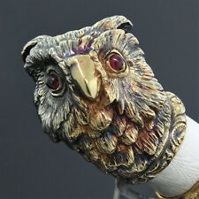 Faberge for Nicholas II Silver & Gold Owl Parasol/Cane Handle Jade Diamond Ruby picture