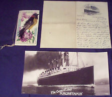 RMS Mauretania vtg Stationary Letter 1909/Lg Undivided Back RPPC/New Years card picture