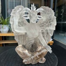 Natural Smoky Clear Quartz Baphomet Goat God Hand Carved Crystal Statue Decor picture