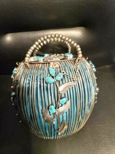 Navajo Silver Purse 35 Morenci Blue Turquoise Stones Signed Ramon Platero USA picture