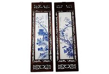 Chinese H.Painted Large Blue and White Porcelain Wood Panels,Pair 19.5ʺW x 67