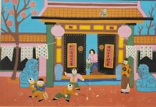 Signed Chinese Oriental Children Playing with Fireworks Asian Art Painting China picture