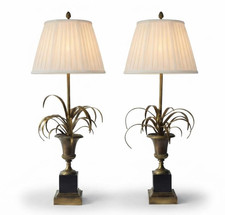 Vintage 1950s Maison Charles 'Vase Roseaux' Palm Table Lamps Mid-Century Modern picture