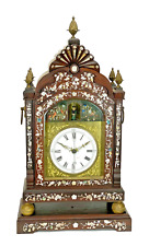Vintage Animated Waterfall Mother of Pearl Inlaid 9 Bell Musical Bracket Clock picture