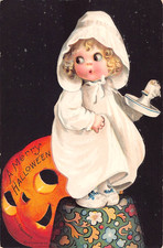 c.1910 sgd. Clapsaddle Girl with Jack O' Lantern Halloween post card picture