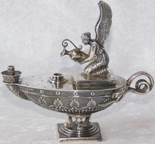 Antique Neoclassical Figural Angel 800 Silver Aladdin Cigar Lighter Oil Lamp picture