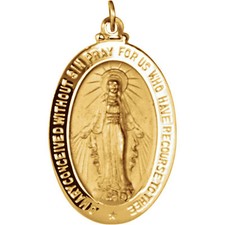 Miraculous Medal 18K Yellow Gold 29 x 20mm Oval Virgin Mary Large 2 Sided picture