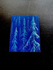 1 VTG Eyvind Earle Xmas Greeting Card Irene Dash “Trees in Snow” Haunting Beauty picture