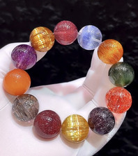 18mm Rare Top Natural Super Seven Quartz Crystals Bracelet Reiki Healing Gems picture