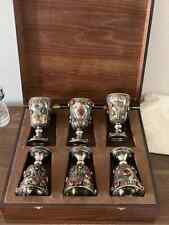 Antique Set of 6  Silver Kiddush Cups With Stones,Kiddish 800 Mark hand made  picture
