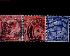 GB -UNITED KINGDOM, set of 3 stamps,  USED STAMPS, portrait of King George V, WM picture