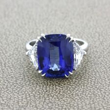 Women's 10.10 Carat Ceylon Sapphire Diamond 3-Stone Platinum Ring, GIA Certified picture