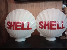 VINTAGE SHELL GASOLINE PUMP GLOBE SET MILK GLASS ABSOLUTELY BEAUTIFUL picture