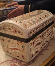 Vintage Italian Crystal Jewelry Box  With Semi Precious Stones Islamic Saying picture