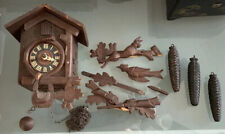 Antique German Cuckoo Clock Forest Rabbit Rifle Cast Iron PineCones Hand Crafted picture