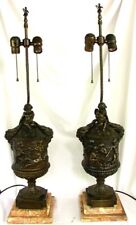 ANTIQUE BRONZE URN LAMPS FRENCH *CHERUBS & ANGLES* SHAPED *PINK MARBLE* c.1840'S picture