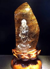 7.9LB Top Natural Rutilated Crystal Quartz Carved Buddha Office home Reiki decor picture
