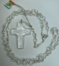 † BLESSED MODERN STYLE IRISH CLOVER ETHCED GLASS ROSARY & CRYSTAL CELTIC CROSS † picture