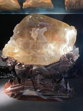 99LB TOP Rare Natural Rutilated Quartz Carved Crystal Horse Reiki DECOR+STAND picture