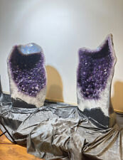 Rare 944lb Pair Brazilian Amethyst Cathedral Blue Lace Agate Crystal Geodes 4ft picture