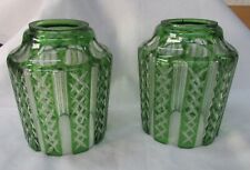 2 IMPRESSIVE GREEN CUT TO CLEAR BOHEMIAN GLASS SHADES, VERY GOOD picture