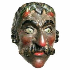 RARE Antique Guatemalan Wooden Dance Mask Patina Spinning Glass Eyes AP Morería picture