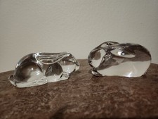 Bunny Rabbit Hare Figurine vtg Easter Crystal Glass Set Of Two picture