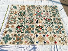Vintage 1870s Album Style Folk Art Antique Quilt, Hand Stitched, Birds, Flowers picture