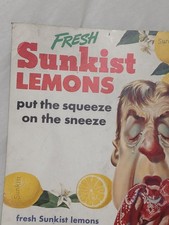 RARE Vintage 1950s Sunkist Lemons Store Display Unusual Sign Strange Litho 16x14 picture