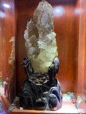 110lb Huge Natural Clear Quartz hand Carved crystal Guanyin&Dragon collect+stand picture