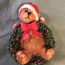 NEW BEAR IN SANTA HAT IN WREATH CHRISTMAS ORNAMENT picture