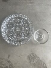 RARE ANTIQUE JUDAICA SEDER PESACH PASSOVER CRYSTAL PLATE AND MATCHING BOWL SET picture