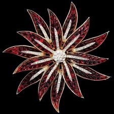 Trifari Alfred Philippe Gold Pave Invisibly Set Ruby Poinsettia Star Flower Pin picture