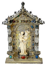 SHRINE RARE 18 CENTURY GERMAN SILVER MADONNA & CHILD CARVING MAGNIFICENT 790 GR picture