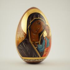 Wooden Hand-Painted Easter Egg Orthodox Christian Icon Inlaid Cross Detailed /g picture
