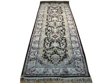 8 foot Shiny Aubusson Rug Black 244 x 76 cm Woven Artificial Silk Carpet Runners picture