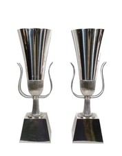 Mid Century Pair of Tommi Parzinger Lightolier Silver Plated Torchiere Lamps picture