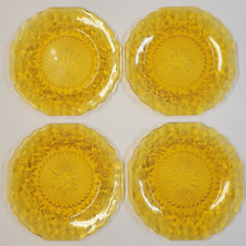 Depression Glass 4 Pineapple & Floral Vintage Amber Dessert Plates 8 1/2