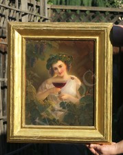 KPM Porcelain Berlin plaque Girl Grape tiara Wine goblet Giltwood grape leaf picture