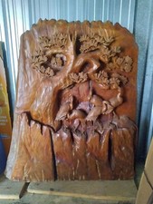 HUGE Wood Hand Carved Bird & Tree Scene picture