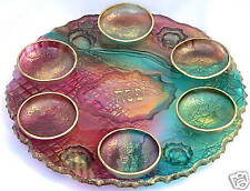Richly Colored Handcrafted Glass Art Passover Pesach Seder Plate Judaica Israel  picture